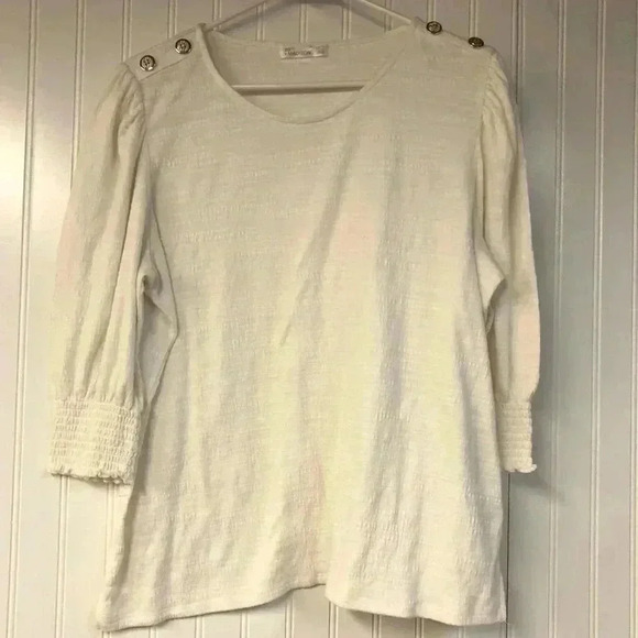 89th & Madison White Blouse XL Crew Neck Stretch Button Detail Textured - Picture 1 of 5